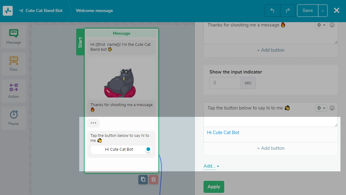 welcome message button