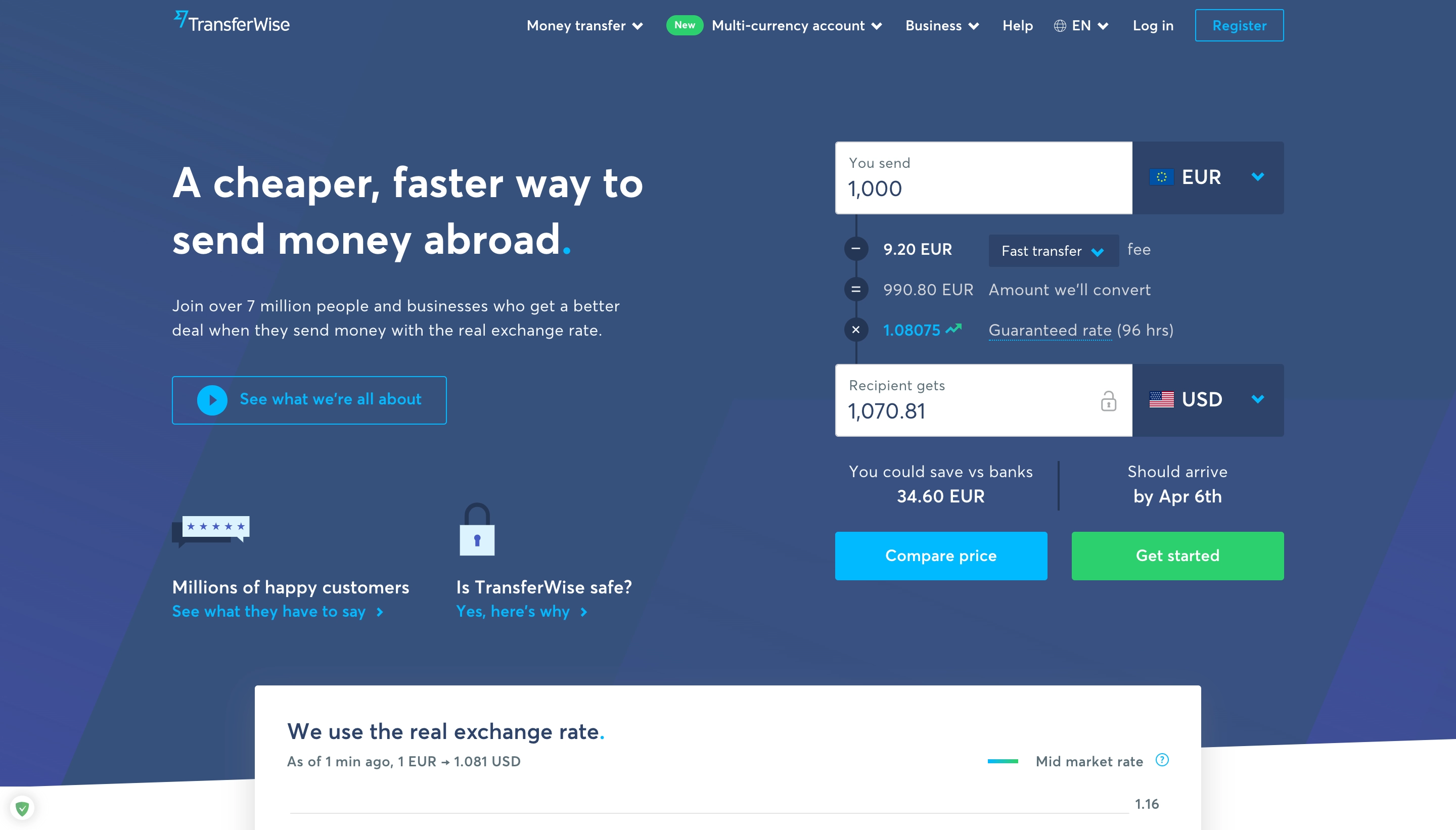 trasferwise 登陸頁面設計 trasferwise landing page design