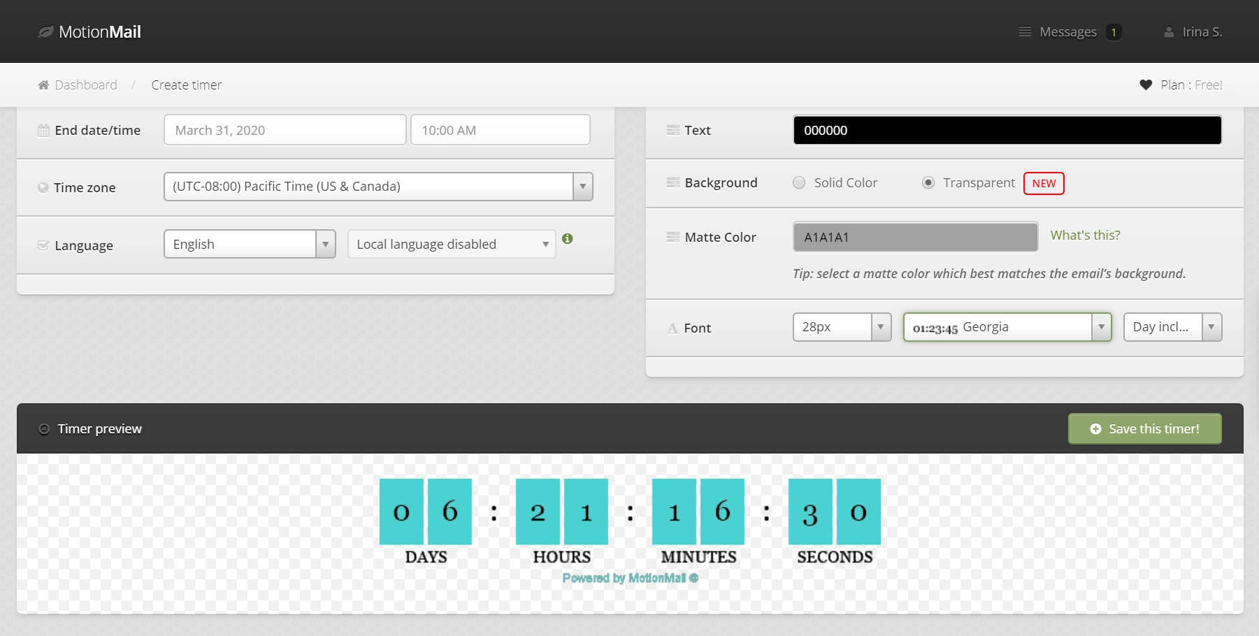compte à rebours de courrier électronique créé dans motionmail email countdown timer created in motionmail
