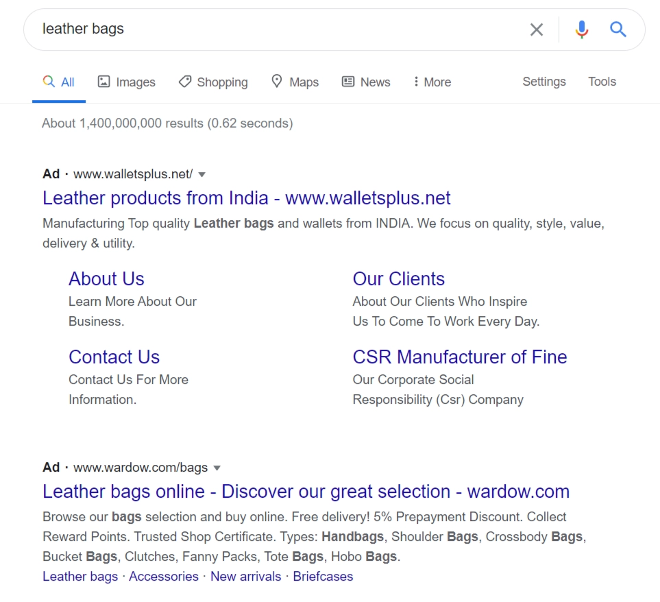 campagne publicitaire sur le Réseau de Recherche search ad campaign