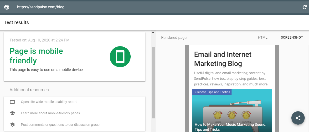 移动友好的测试结果 mobile friendly test results