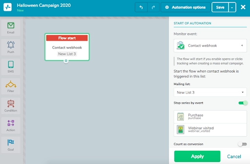 element de pornire a fluxului flow start element