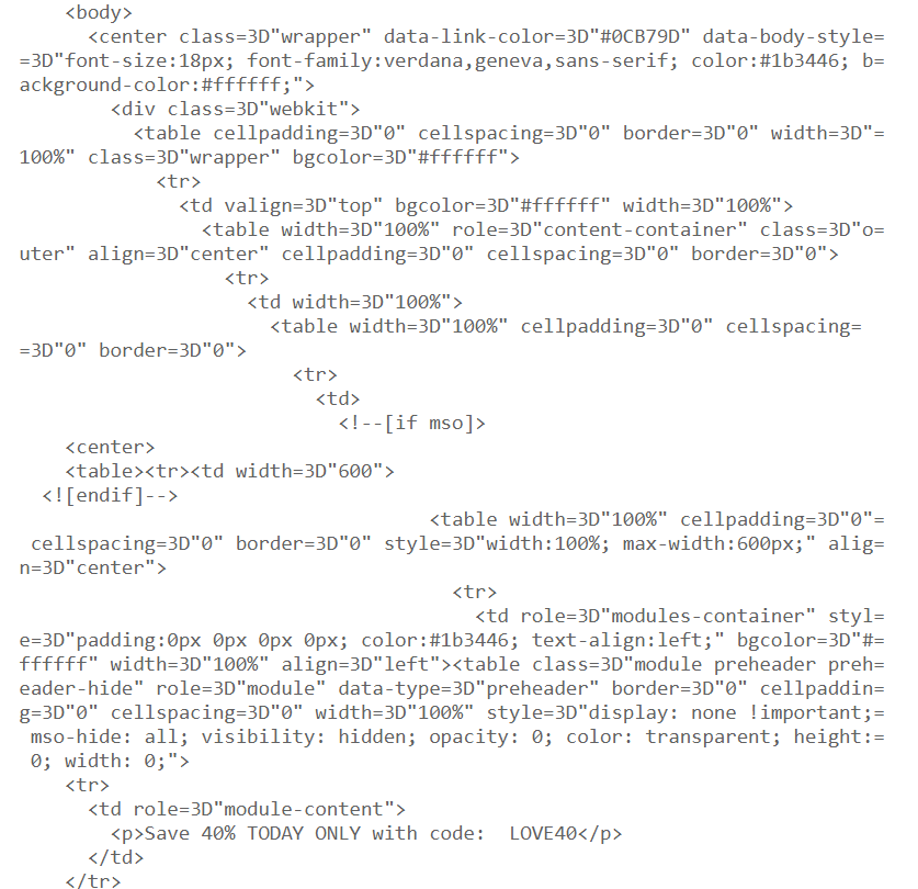 code e-mail promotionnel promo email code