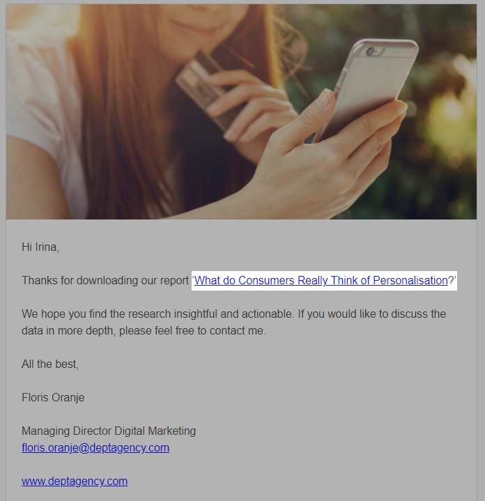 lien de téléchargement dans l'email download link in email