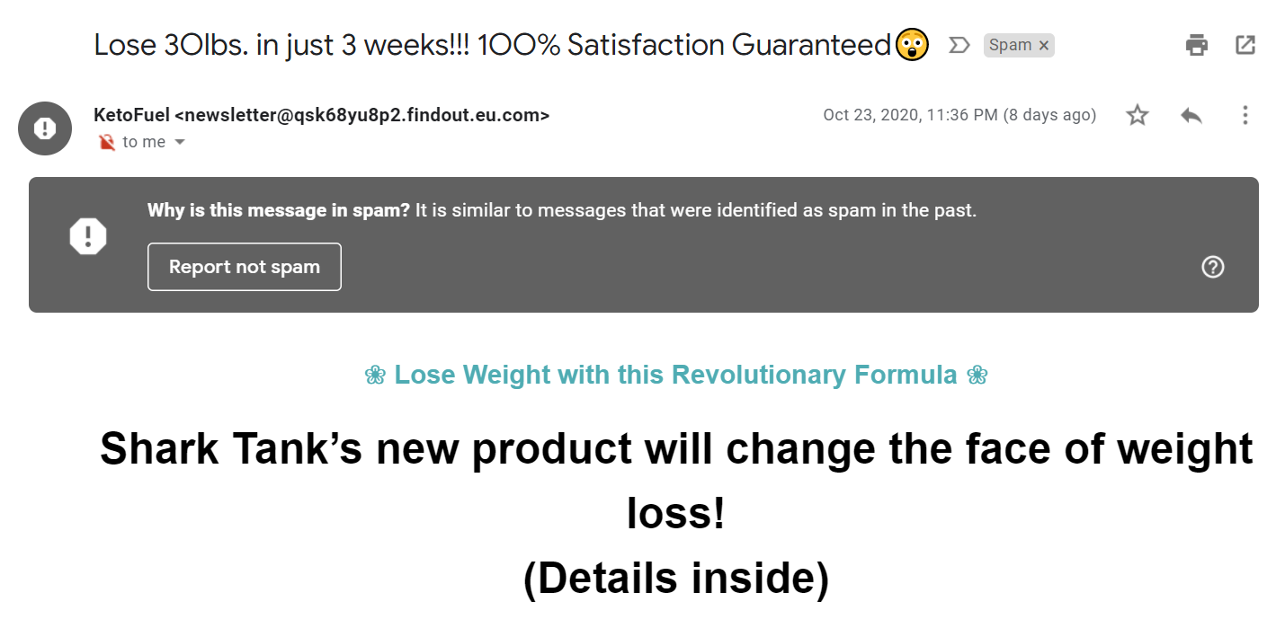 مثال على البريد الإلكتروني العشوائي spam email example