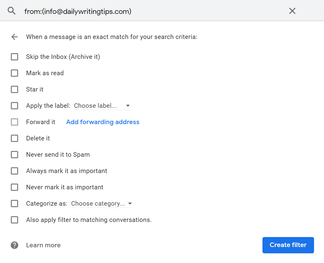 خيارات تصفية gmail gmail filtering options