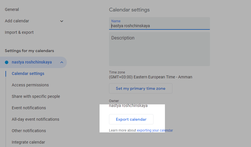 exportation du calendrier depuis Google Agenda exporting calendar from Google Calendar