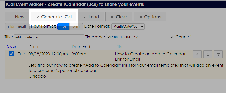 générer un fichier .ics avec iCal Event Maker generating .ics file with iCal Event Maker