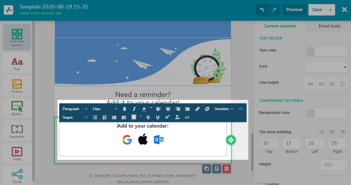 icônes de calendrier personnalisées dans le modèle d'e-mail custom calendar icons in email template