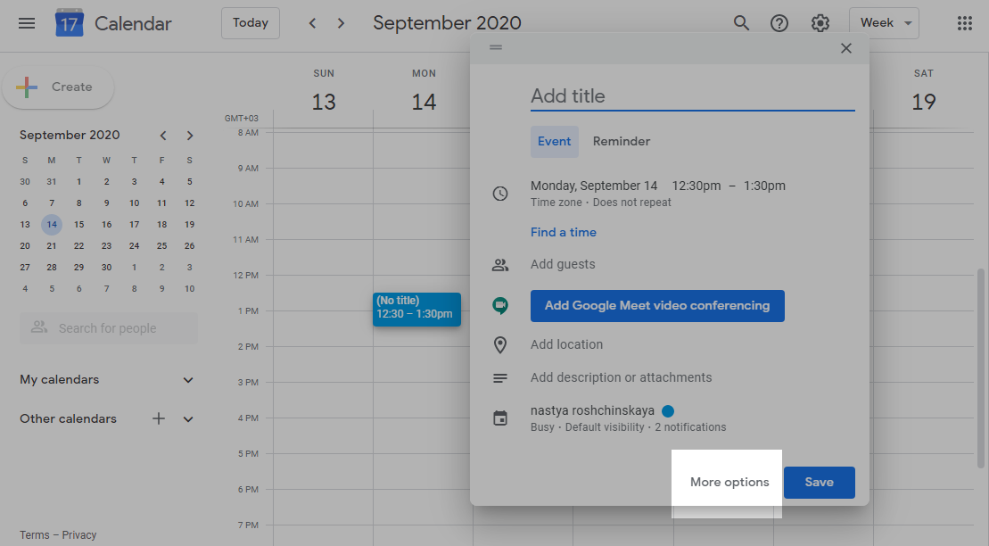 nouvel événement d'agenda dans Google Agenda new calendar event in Google Calendar