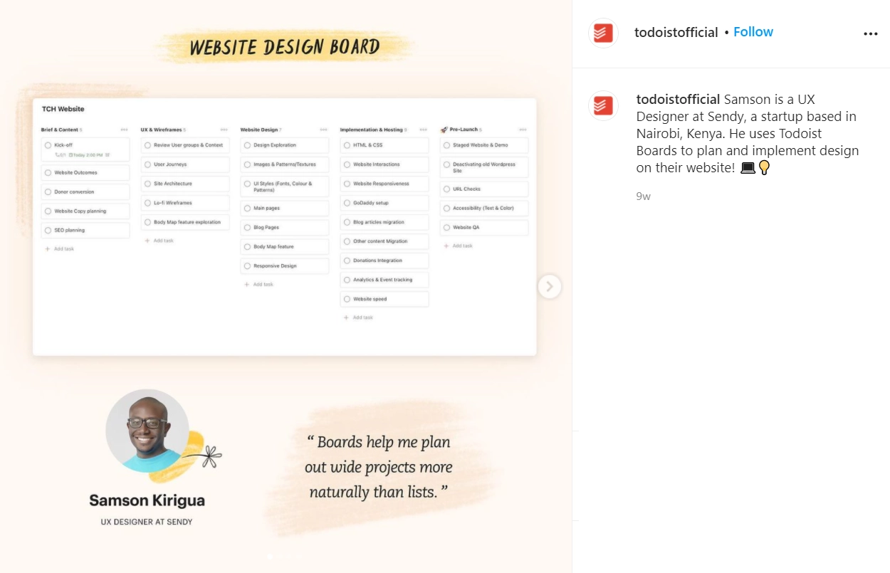 Postingan Instagram dari ToDoist Instagram post from ToDoist
