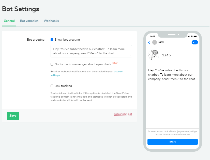 меню бота bot menu
