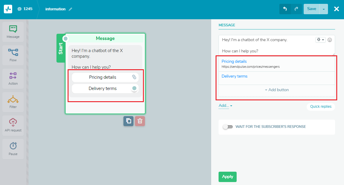 кнопки чат-бота chatbot buttons