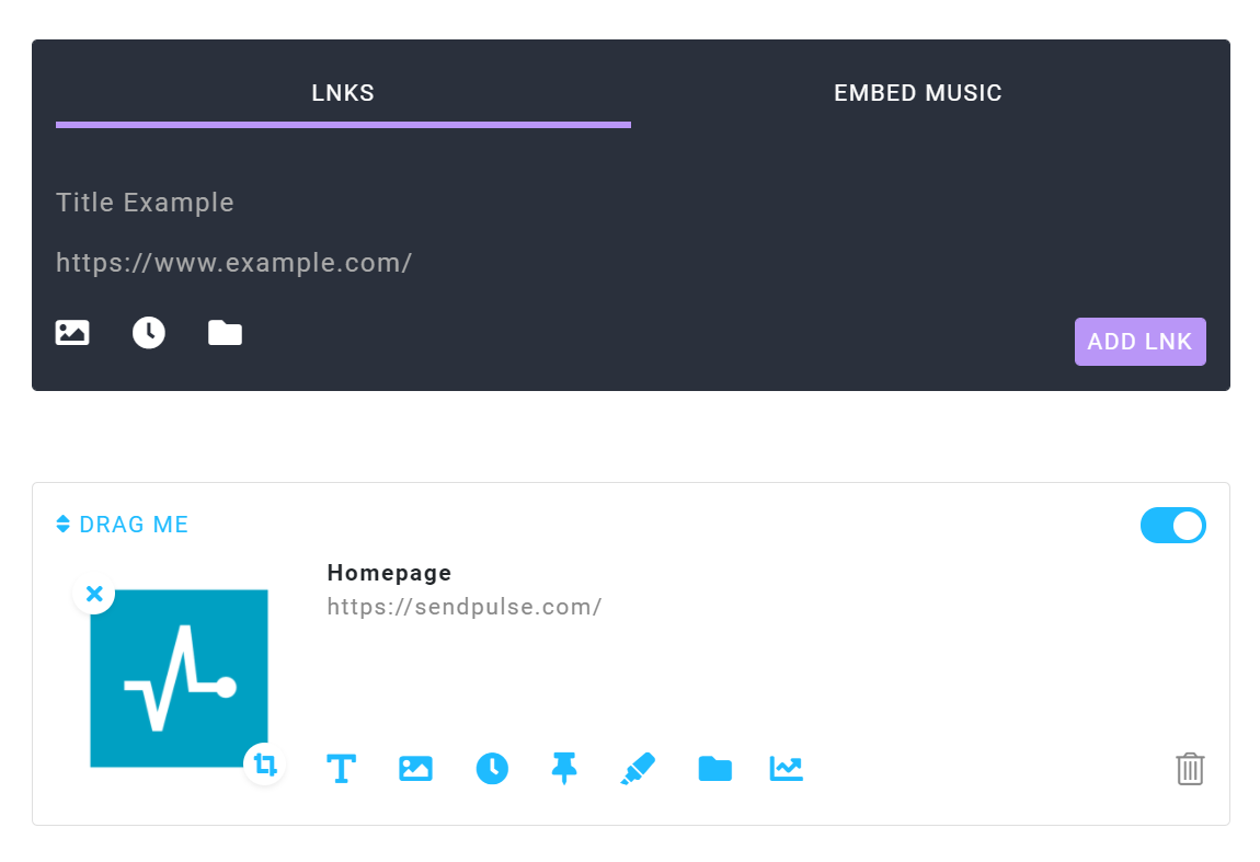 link.bio 界面 link.bio interface