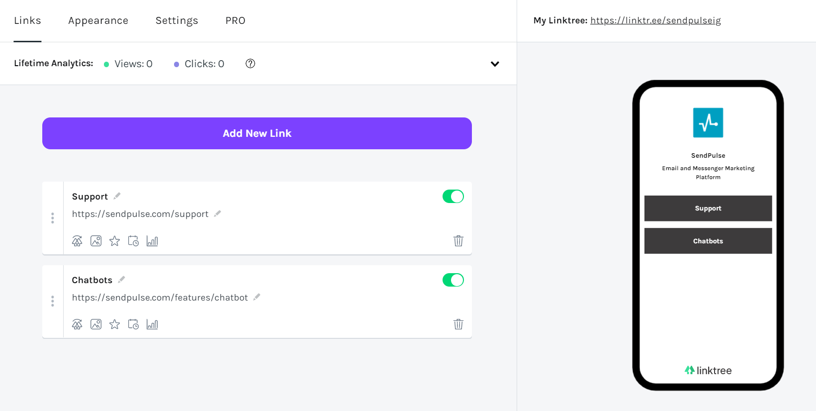 链接树接口 Linktree interface