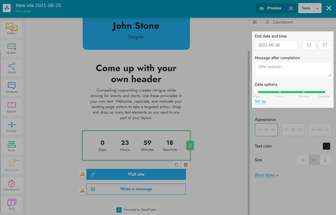 倒數計時器元素 Countdown timer element