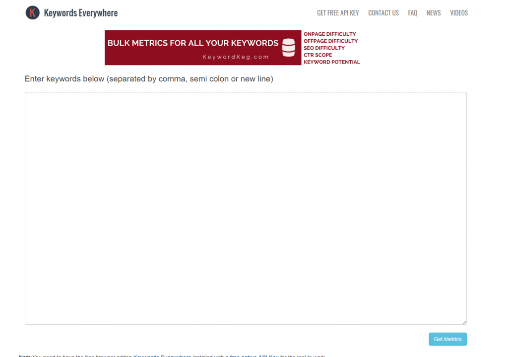 ottenere metriche di parole chiave in blocco con parole chiave ovunque