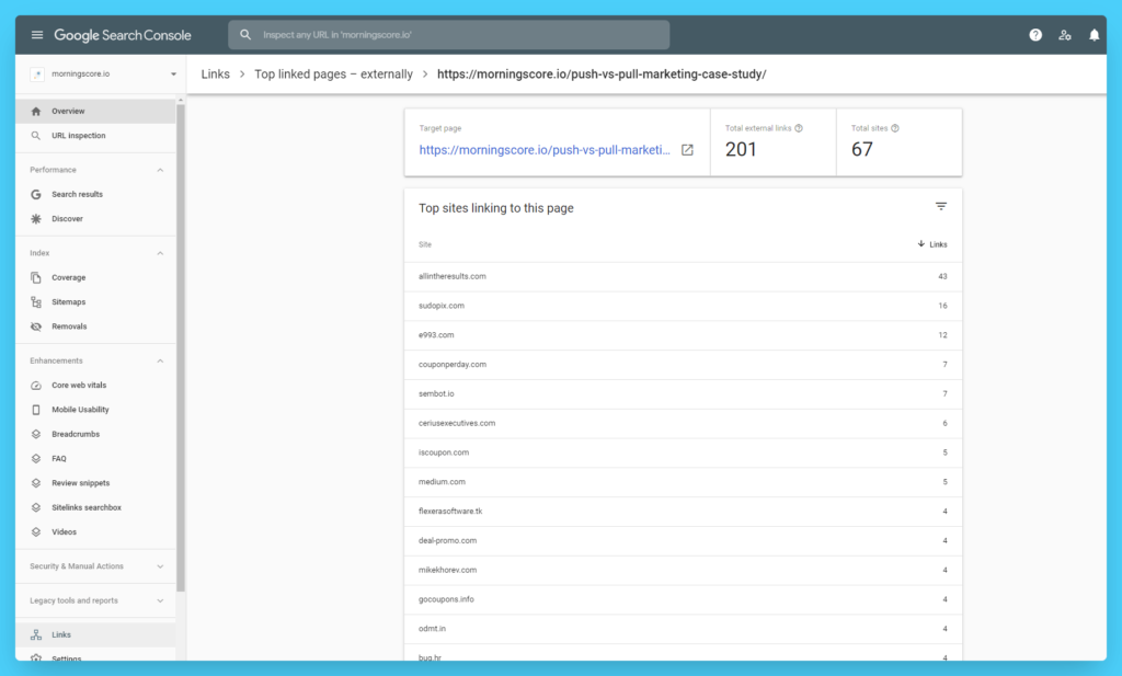 So sehen Sie Ihre Website-Links Search Console-Top-Sites, die auf eine Seite verlinken