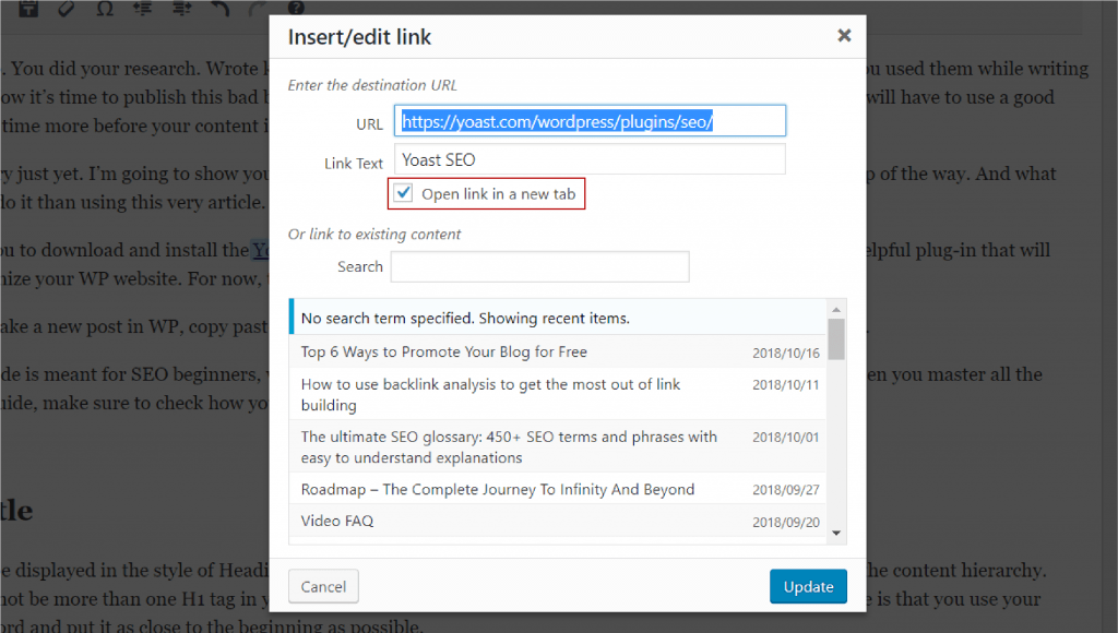Les liens externes dans WordPress doivent être définis sur Ouvrir dans un nouvel onglet pour améliorer la convivialité