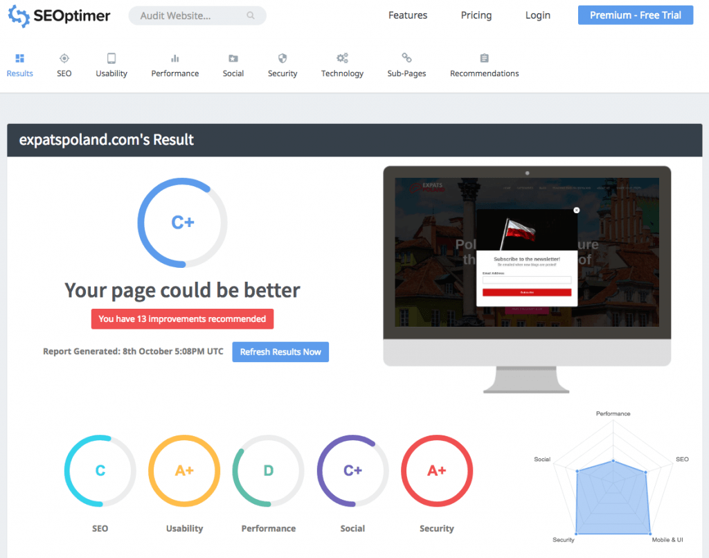 Uno degli strumenti SEO che possono essere utilizzati per la SEO dell'e-commerce è SEOptimer