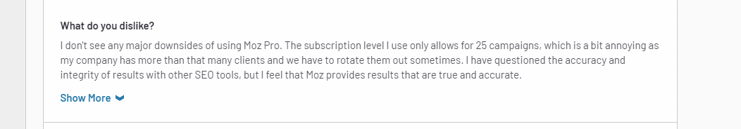 moz pro 定价计划用户反馈评论 3