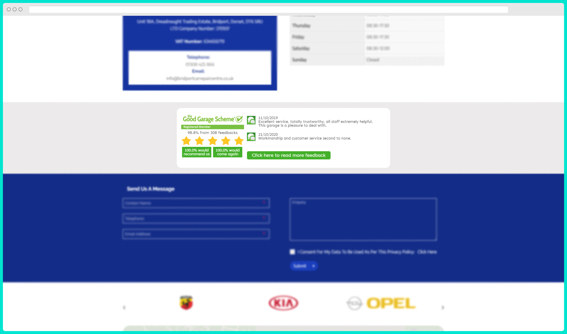bridport strona kontaktowa przykład seo dowód społeczny odznaka opinii klientów