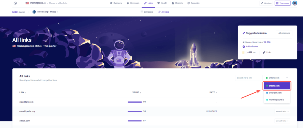 ดูลิงค์ของคู่แข่งโดยเลือกเว็บไซต์ของพวกเขา